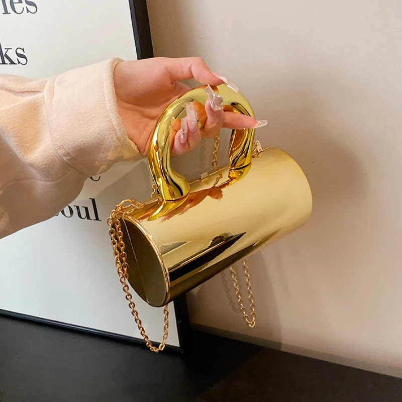 Women's Handbag Bags For Women 2025 Party Clutches Fashion Cylinder Mini Evening Purse Crossbody Shoulder Bag Gold Box Clutch