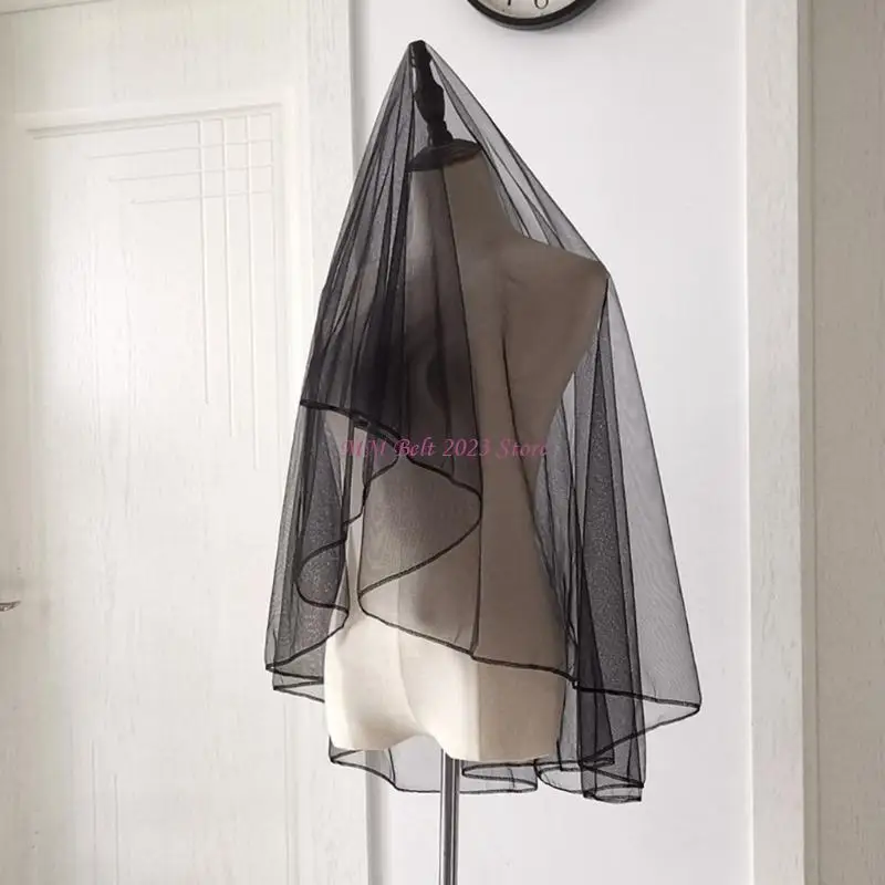 49ME نساء بسيط قصير الحجاب غطاء الرأس الأسود تول الحجاب لحفلات الزفاف هالوين كرنفال خمر زي الدعائم الحفلات #5