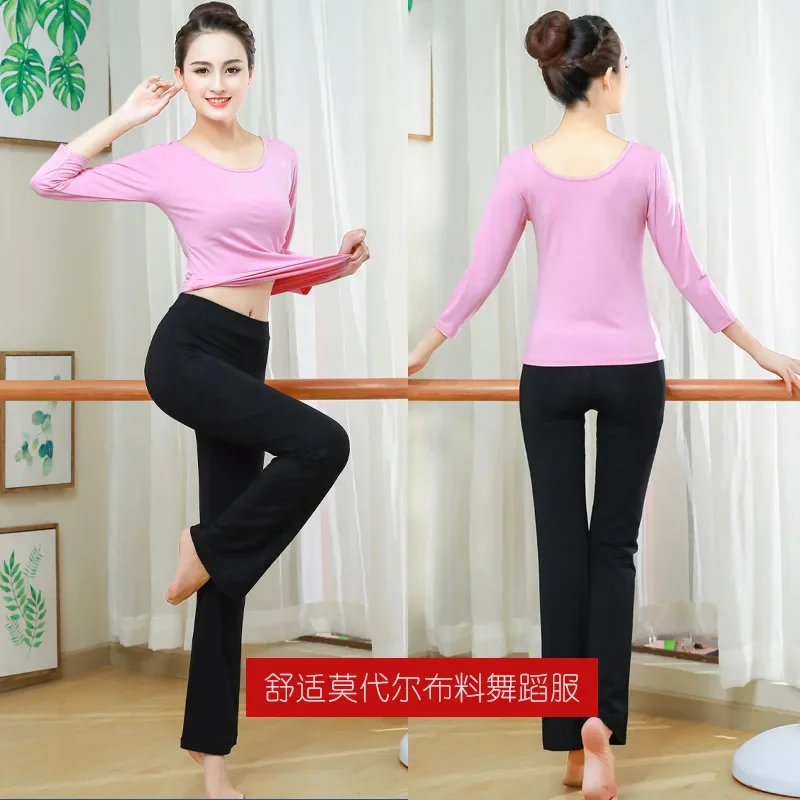 

Dance training suit for adults, new straight leg pants, basic training performance suit, round necked dance suit, teacher shaped