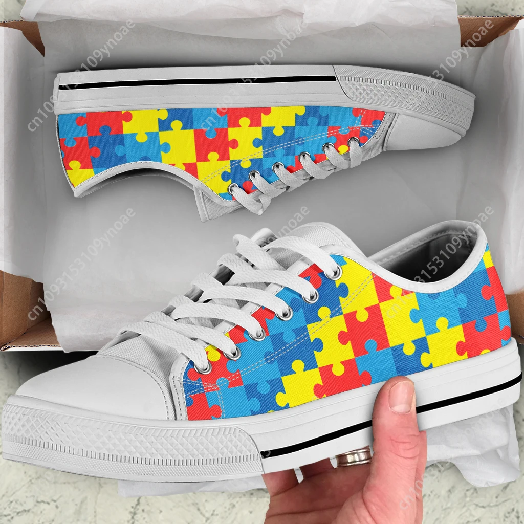 Hot Autism Awareness Sneakers Shoe Mens Womens Flats Shoes Unisex Classic Low Top Canvas Shoes Female Puzzle Tenis Feminino Shoe