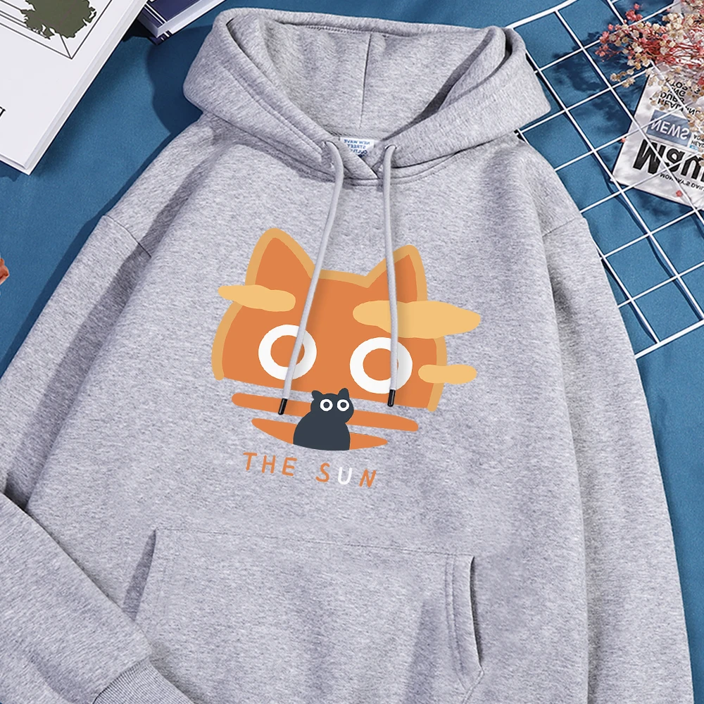 The Sun Orange Cat Fun Hoodies Men Women Japanese Harajuku Streetwear Fashion Loose Oversize Hoody Fleece Pullover Couple Hoodie