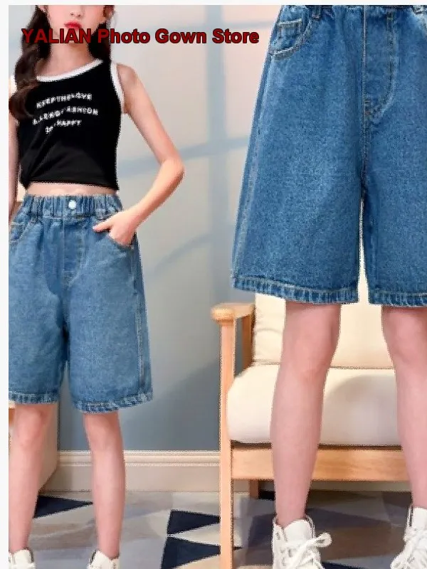 Girls Loose 2026 Students Wide Leg Capri Shorts Older Kids Thin