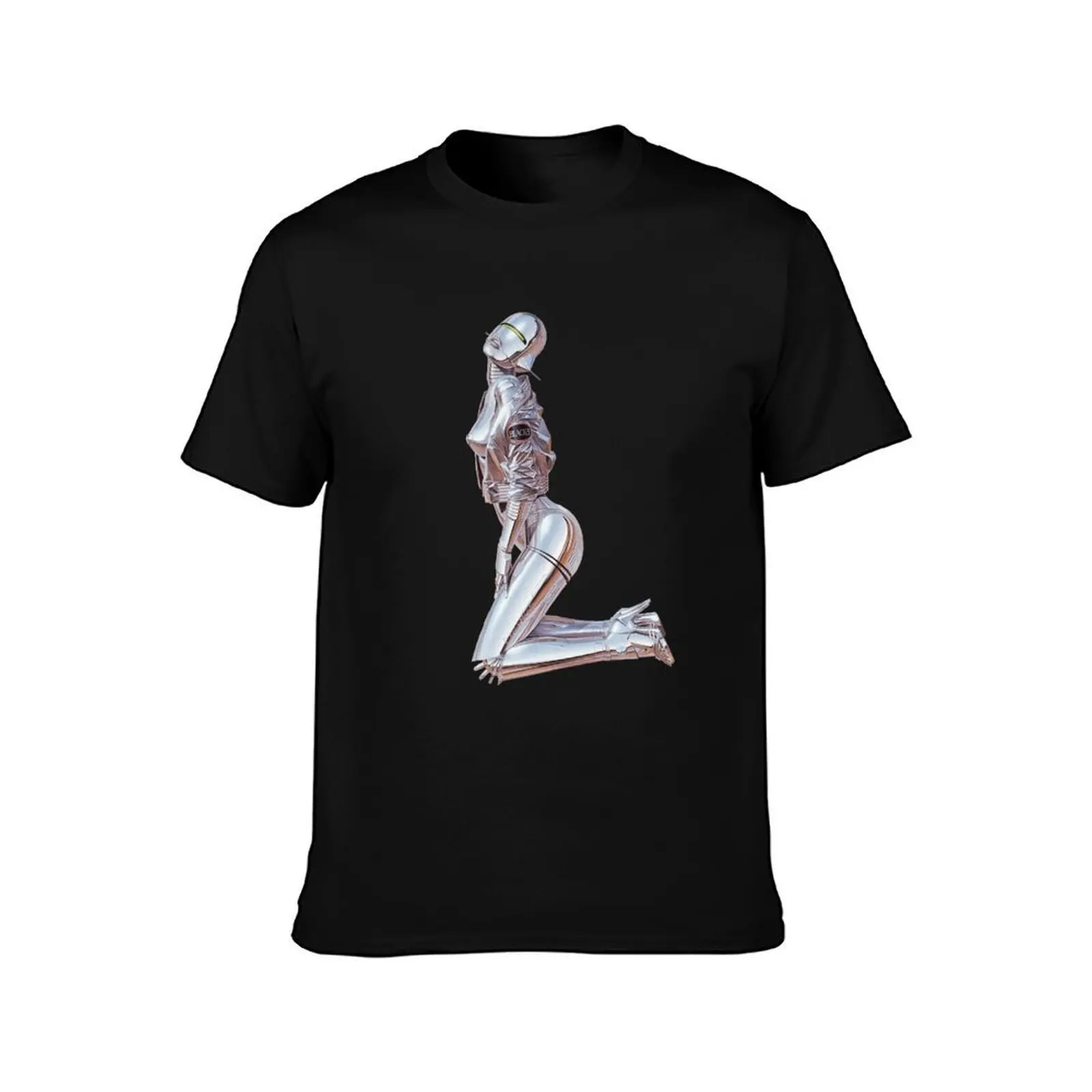 Pose Robot T-Shirt, Summer Casual Cotton Tee, Oversized Streetwear Tops, Vintage Graphic Print, Loose Fit Short Sleeve