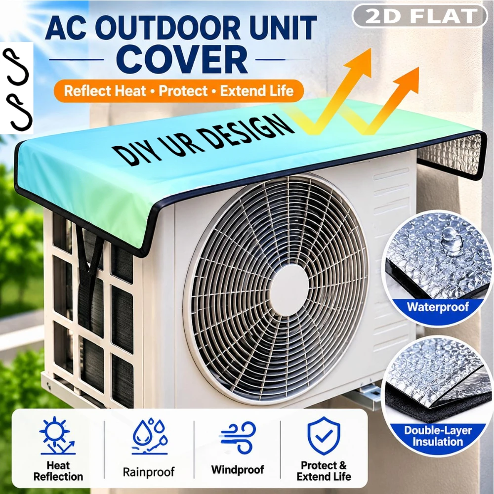 Custom 1pc Outdoor Air Conditioner Dust Protective Cover with 2 Fixing Hooks, Double-Layer Energy-Saving Air Conditioner Shield