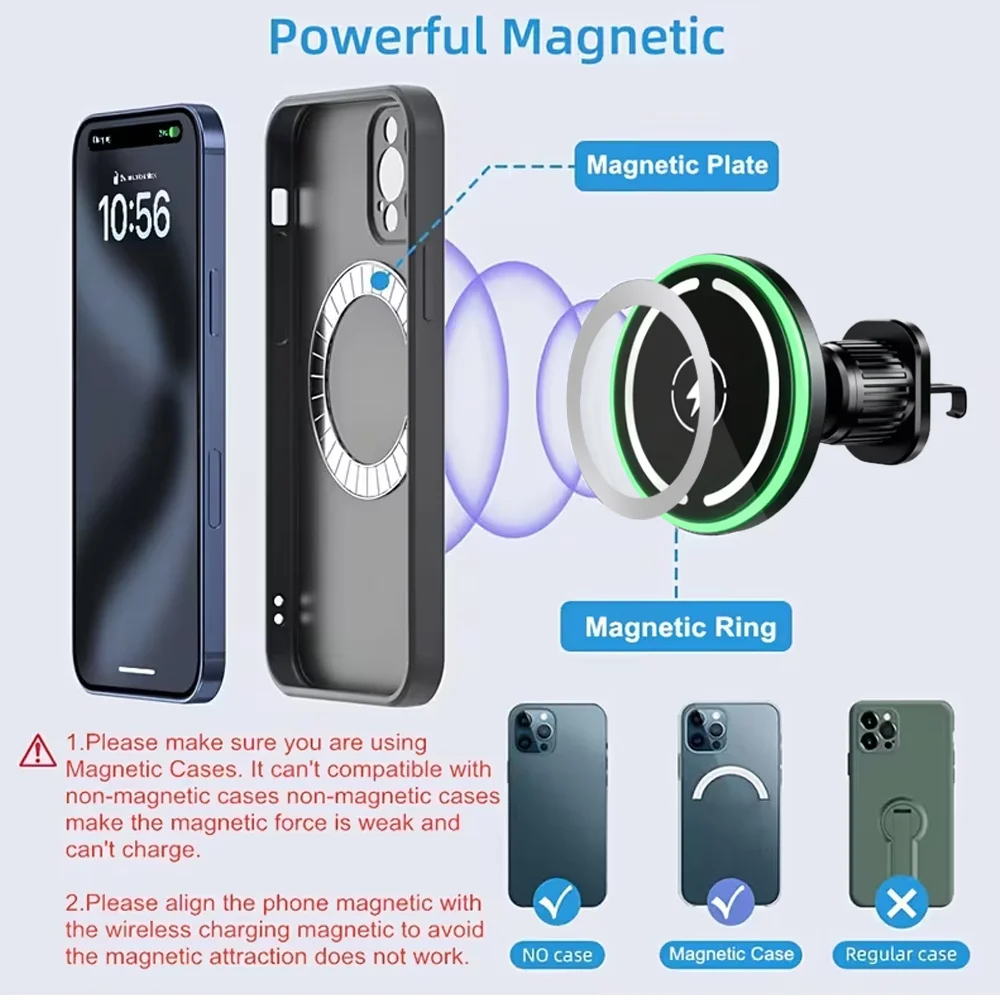 LED Wireless Charger Magnetic Car phone Holder for iPhone 12-17 Pro Max 12 Phone Accessories 30W Fast Charging Induction Adapter view 5