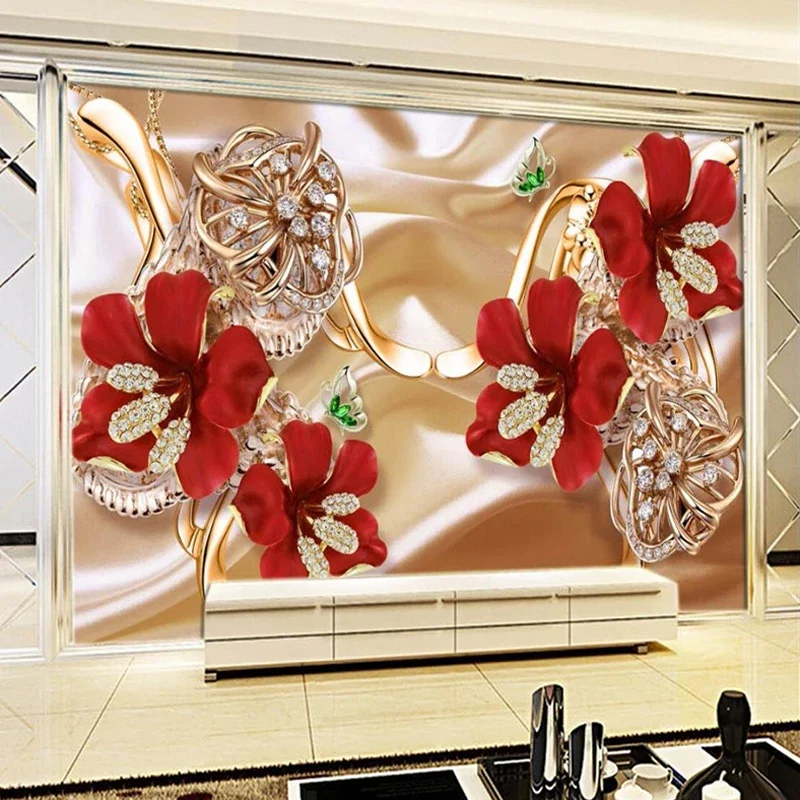 Custom Photo Wallpaper Mural 3D Jewelry Flowers Living Room Sofa TV Background Wall Murals Home Decor Papel De Parede