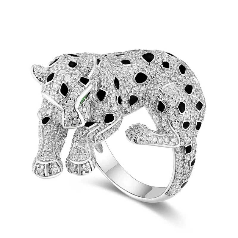 

925 Silver Gold Plated ring High carbon diamond enamel/Ka Ka Jaguar series full diamond cheetah ring