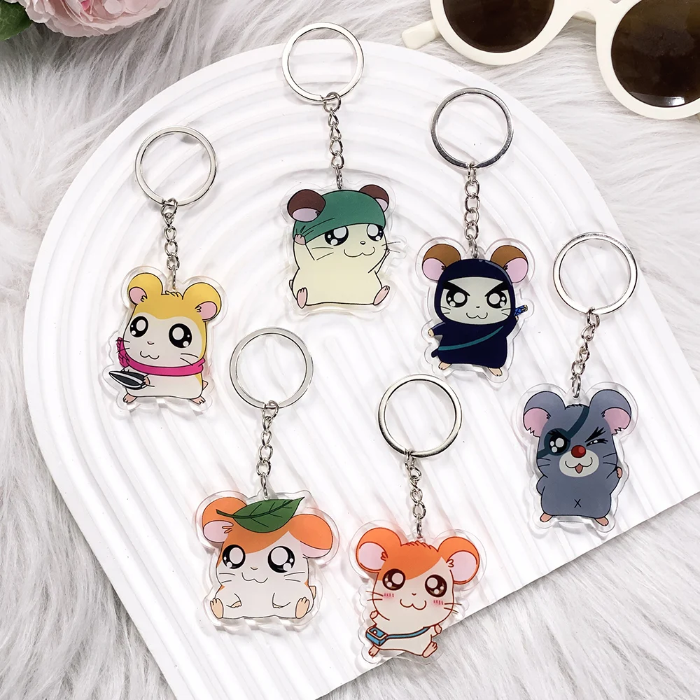 Llavero de Acrílico de Anime Hamtaro, 1/6 Piezas, Dijes Creativos para Bolsos, Accesorios Divertidos, Colgante para Mochila, Regalos para Amigos