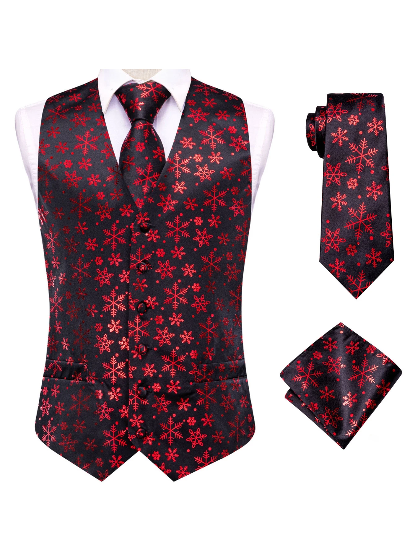 طقم بدلة رجالي أحمر من ثلاث قط - مراجعة Pocket Square Set وسعره