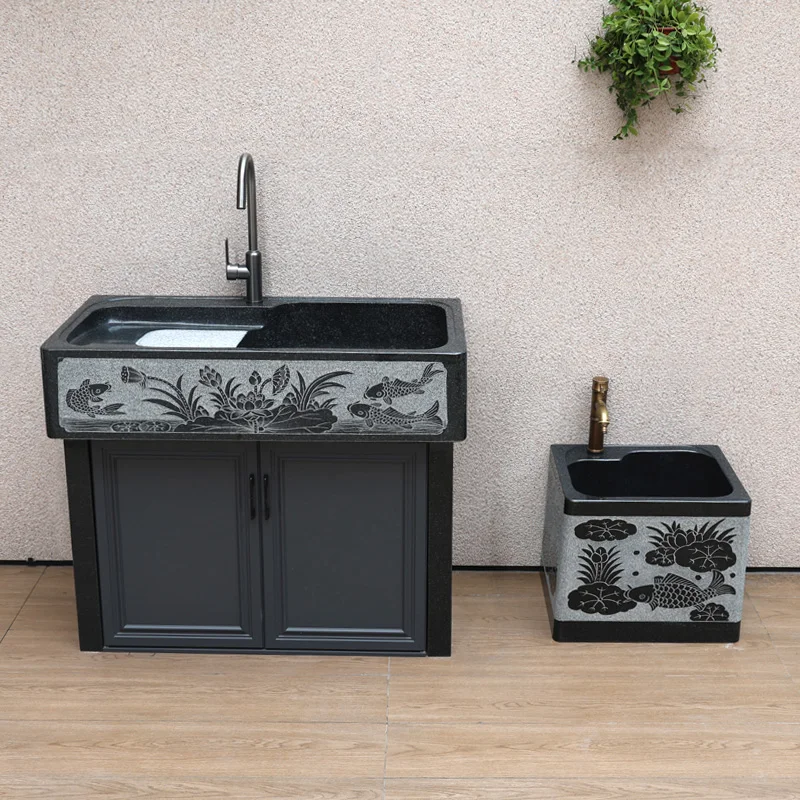 Outdoor marble laundry pool with rubbing board courtyard granite carving basin stone sink integrated vegetable washing pool