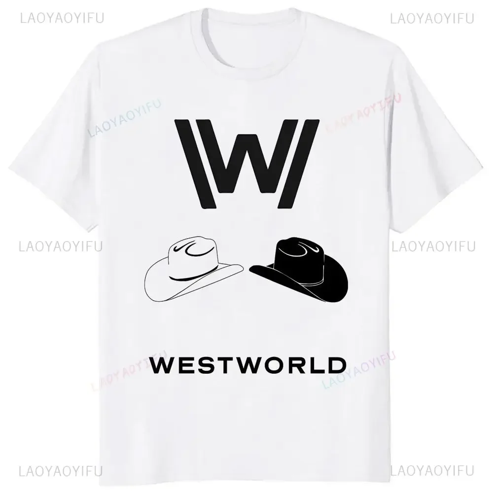 Streetwear Retro TV Series Western World Printed T-shirt Trend Harajuku Short Sleeve Unisex Shirt Pattern Large T-shirt