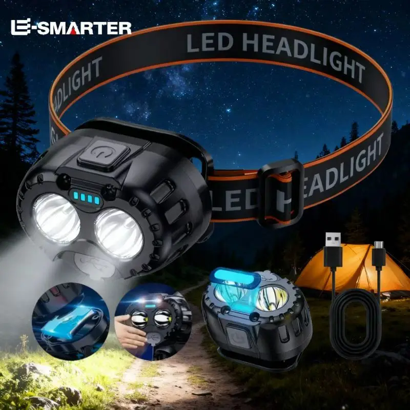 Notfall-Kopf-Taschenlampe, Bewegungsmelder, LED-Stirn-Taschenlampe, USB-Aufladung, 250 lm, XPE-LED-Stirnlampe für Angeln im Freien