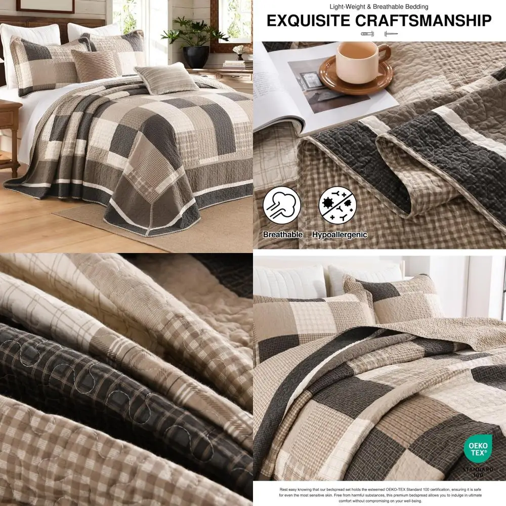 

Cotton Farmhouse Plaid Oversized Quilt with Pillow Shams - 102 Wide x 120 Long