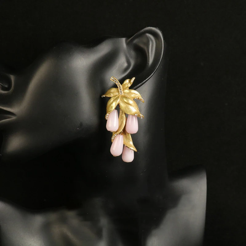 Grape Earrings with Colored Stones Vintage Leaves Stylish Shoulder-Covering long Earrings