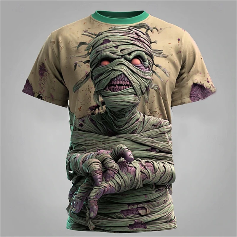 

Phantom Zombie Mummy Men's T-shirt 3D Printed Round Neck Shirt Exaggerated Design Halloween Horror Party Street Short Sleeve Top