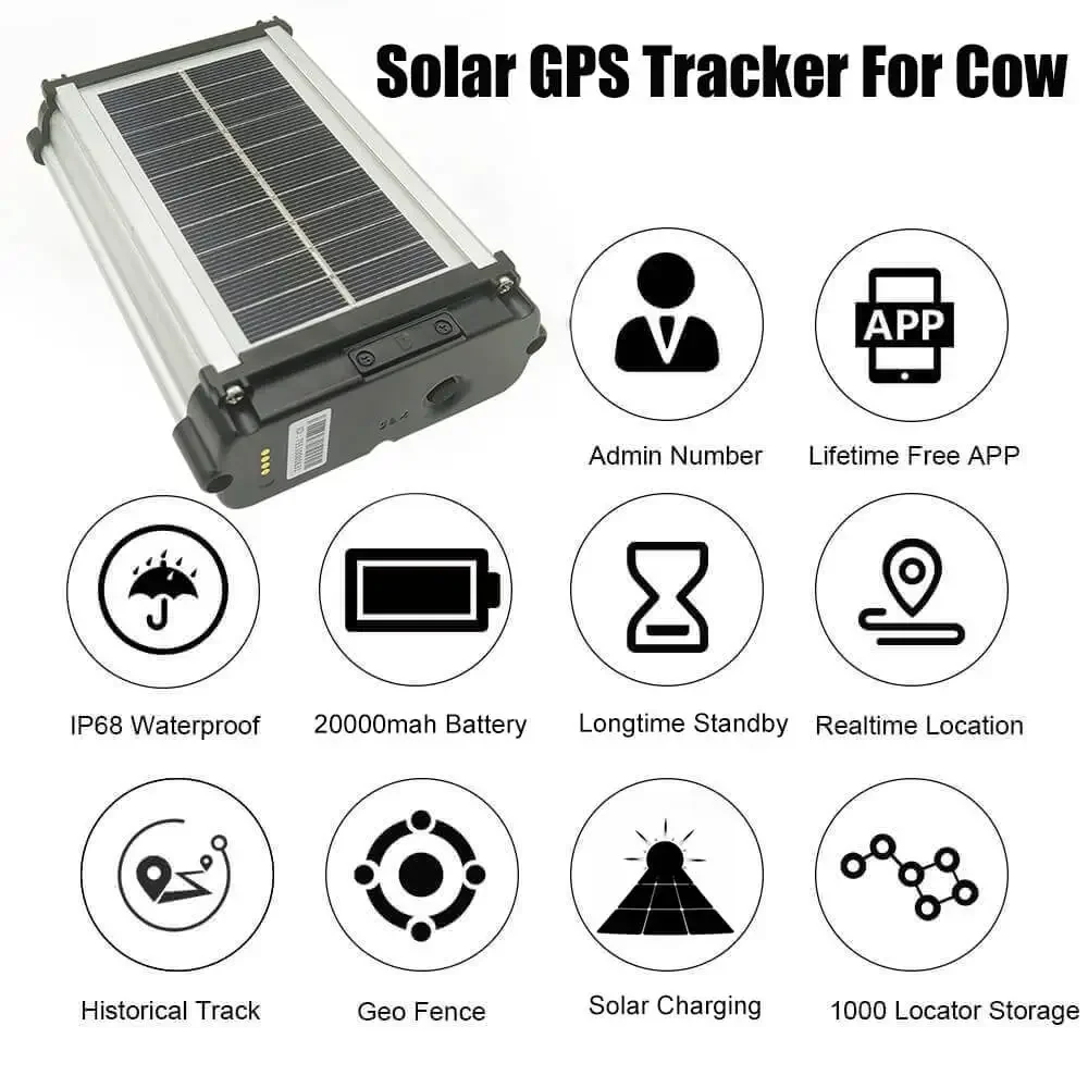 4G GPS Tracker With Solar Power IP68 Waterproof For Cattle Sheep Locator Anti-lost LBS GPS Tracking Device With Multi Alarm