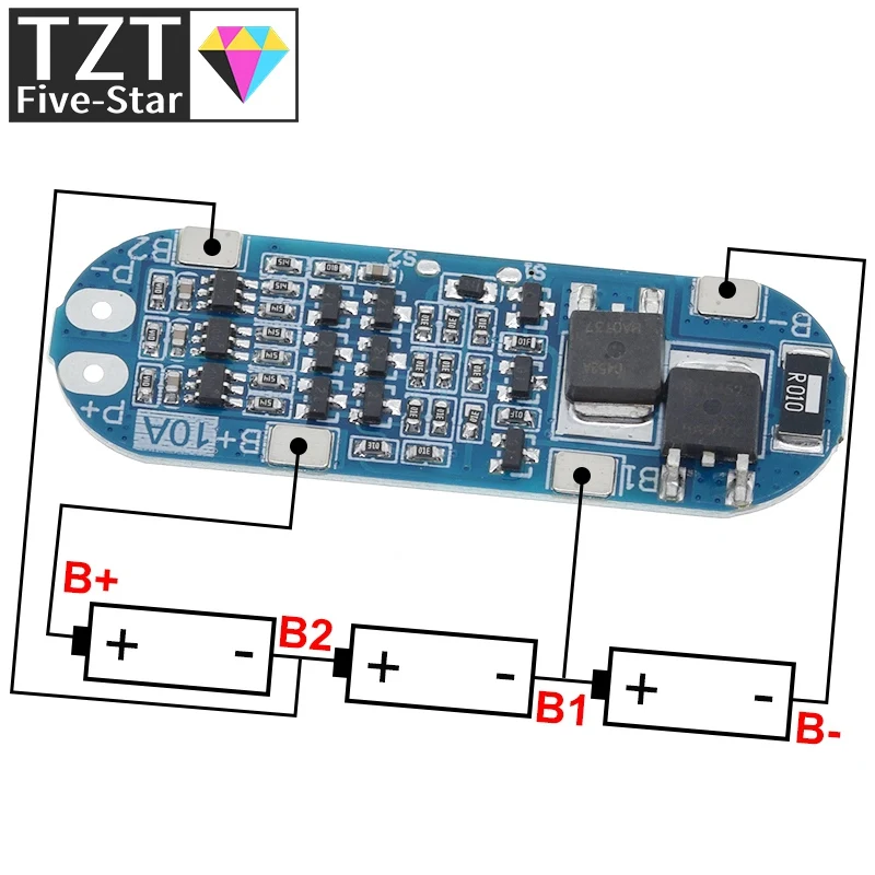 TZT  3S 10A Li-ion Lithium Battery 18650 Charger Protection Board 11.1V 12.6V