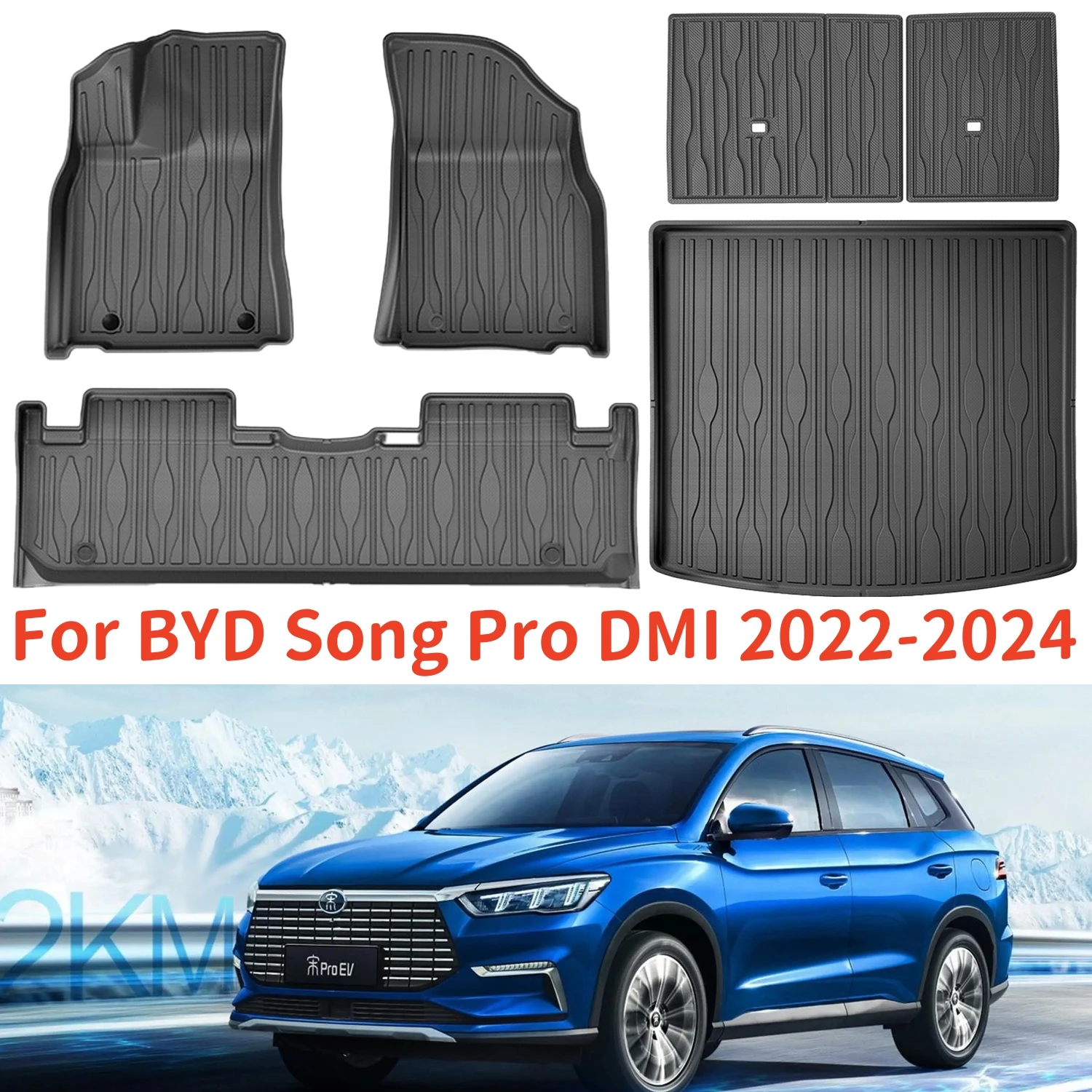 For BYD Song Pro DMI 2022 2023 2024 Floor Mats and Cargo Liner, Waterproof Anti-slip Trunk Mat TPE Foot Pads Left Hand DrIve