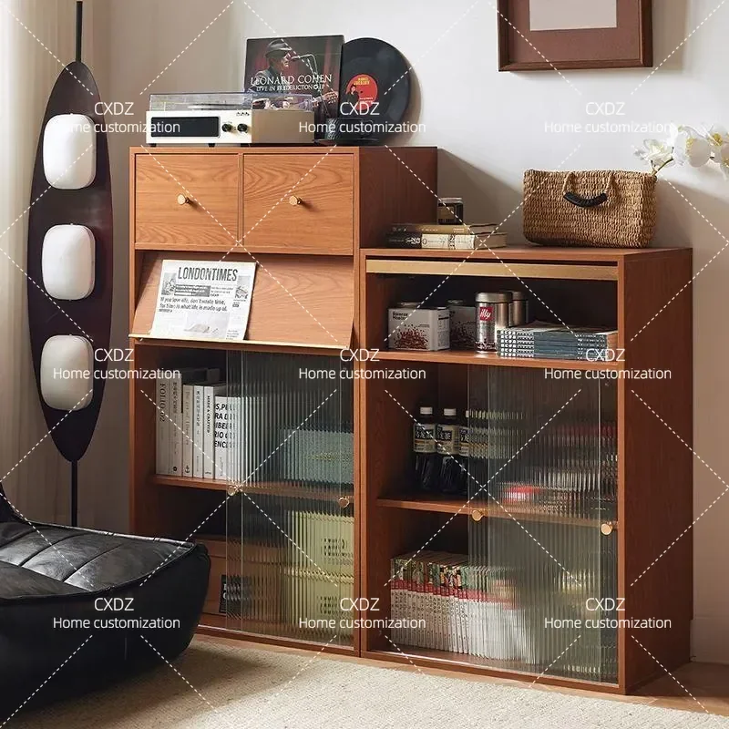 New Modular Storage Bookcase Living Room Floor Standing Shelf Medieval Boxwood Low Cabinet with Doors Free Combination Design