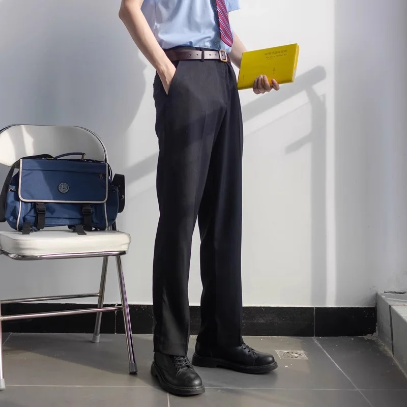 

Men's Summer Uniform Pants Deep Blue Color Versatile Casual Suit Pants Straight Leg Polyester Blend No Ironing Required