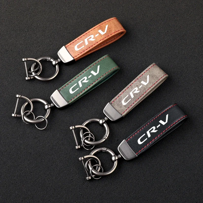 High-Grade Leather Car KeyChain 360 Degree Rotating Horseshoe Key Rings For Honda CR-V CRV Car KeyChain Car Accessories