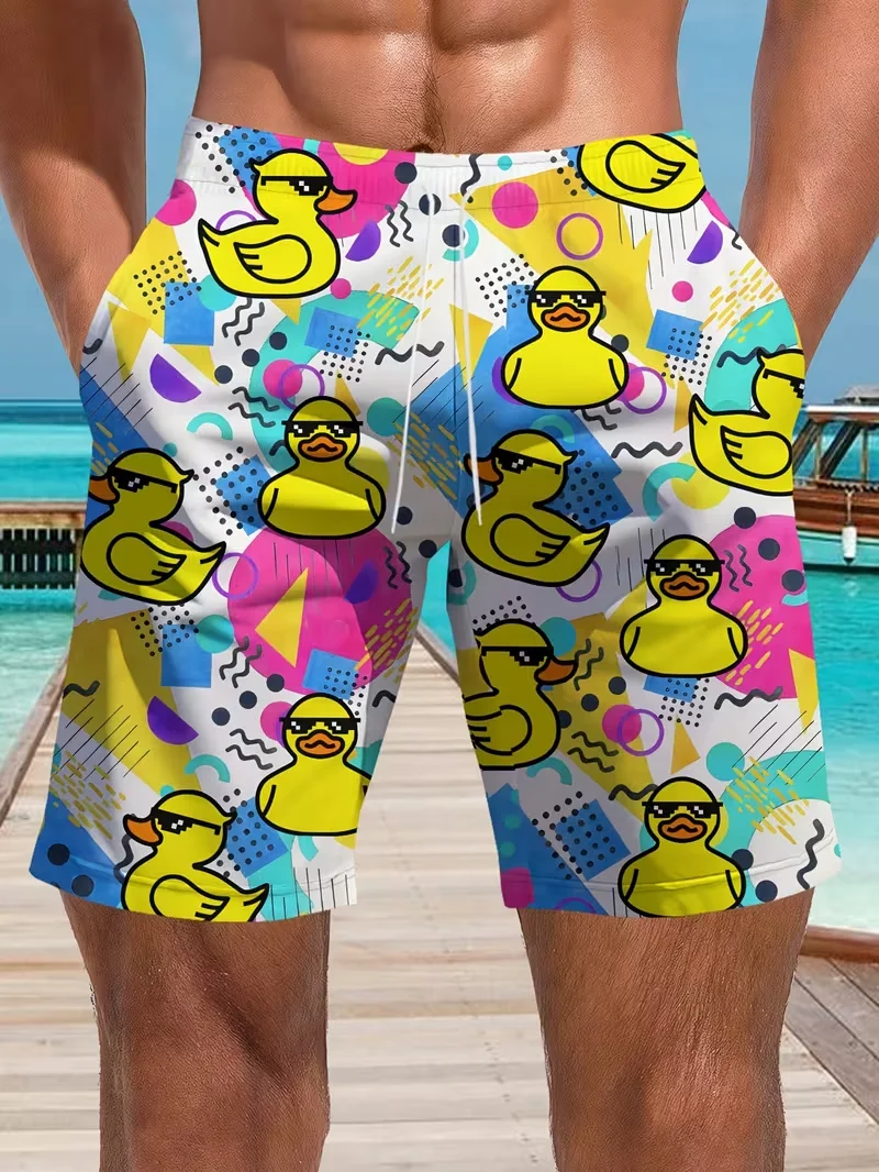 3D-gedruckte Strandshorts mit Motiv einer kleinen gelben Ente für Erwachsene und Kinder, ein Must-Have für Fotos am Strand und am Pool