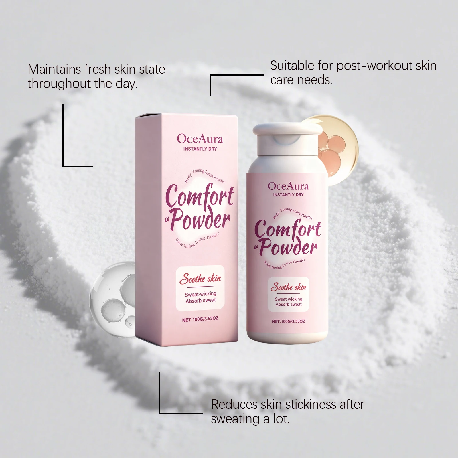 OceAura 100g Skin Care Powder Refreshing Body Powder Non Sticky For After Sport And Outdoor Activity Daily Use