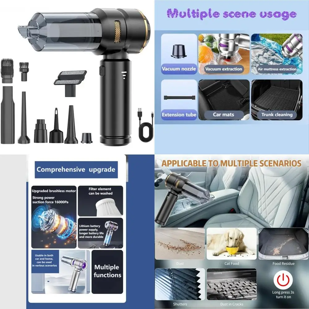 مكنسة كهربائية للسيارة متعددة الوظائف وقابلة للغسل وإعادة الاستخدام مع عنصر فلتر وعرض طاقة متبقي لموديلات 2024