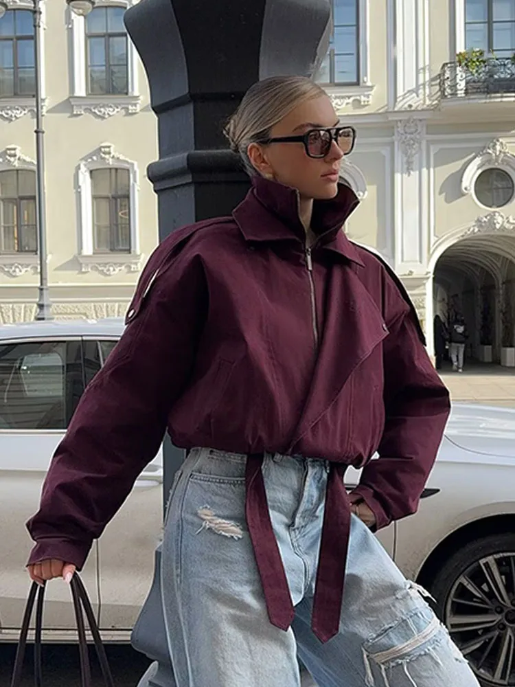 

HH женские осенние модные куртки однотонные с отложным воротником с длинными рукавами и бантом на шнуровке на молнии женские уличные стильные куртки