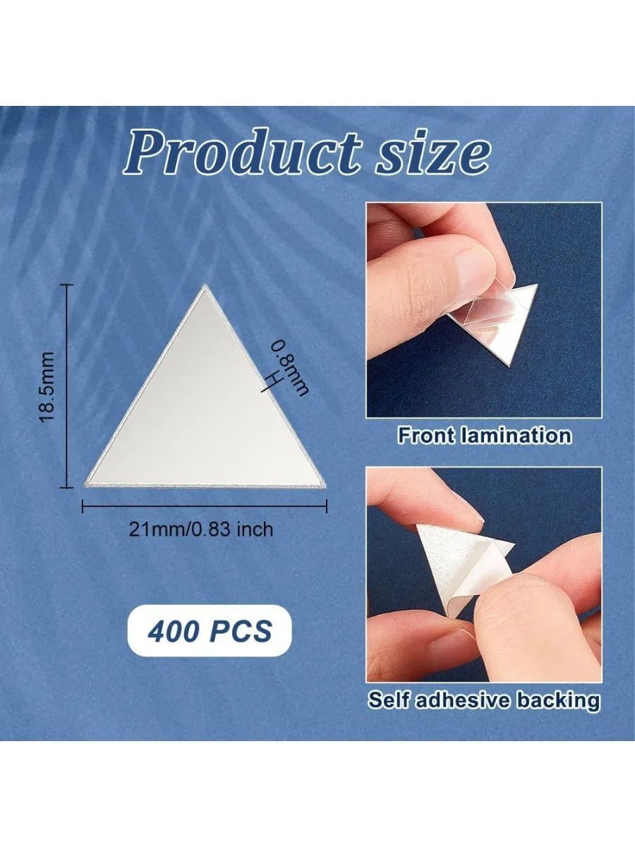 400pcs Triangle Craft Mirrors Mosaic Tiles 18.5x21mm Self-adhesive Acrylic Mosaic Tiles Triangle Mirror Tiles Rhombus Acrylic