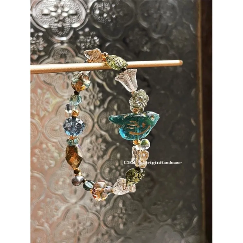 

Gothic Rock Party Fashionable Blue Series Clear and Transparent Zircon Vintage Enamel Line Bird Design Sense Attractive Bracelet