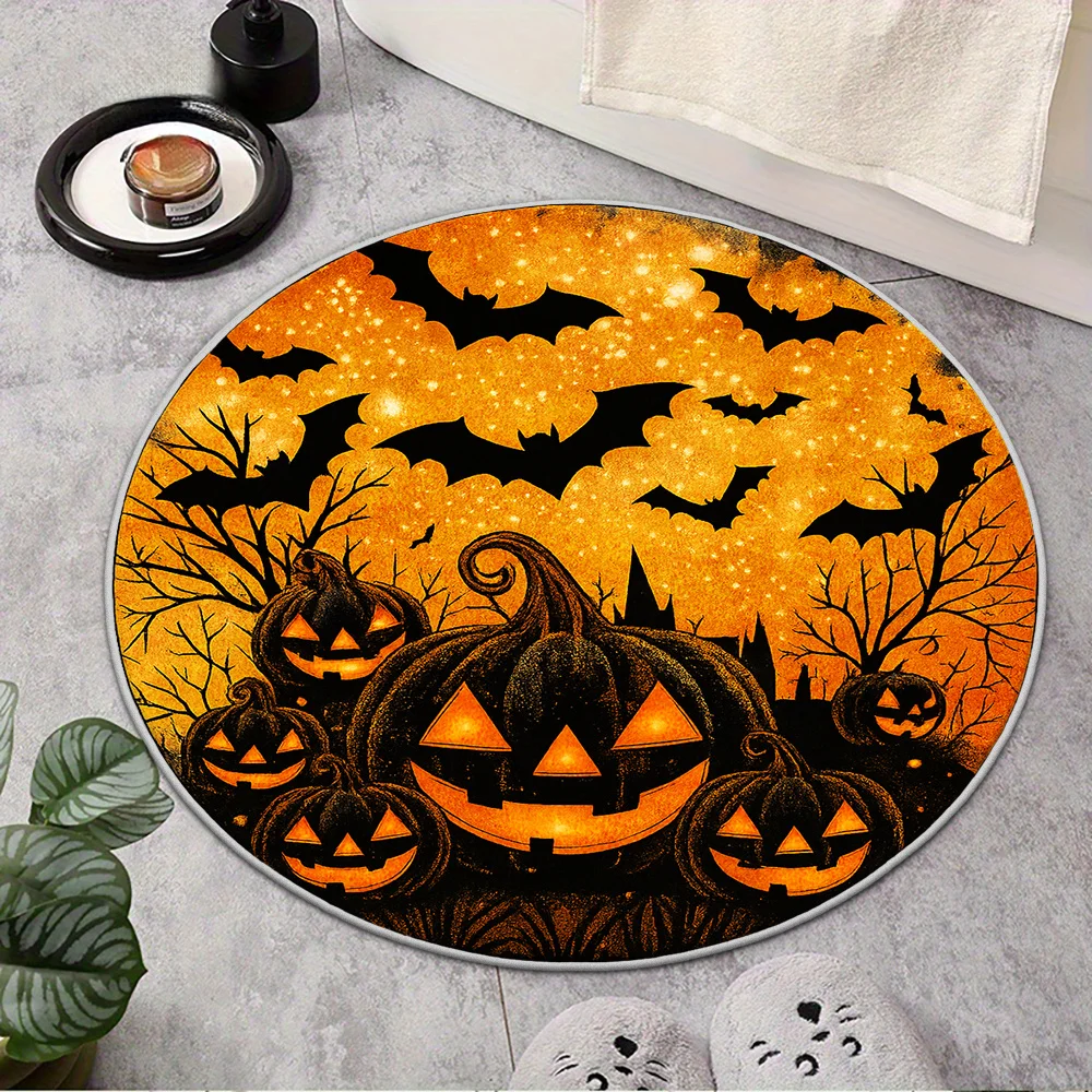 Gothic Novelty Round Area Rug Whimsical Glowing Spirit Pattern Carpet Modern Apartment Balcony Studio Floor Decoration