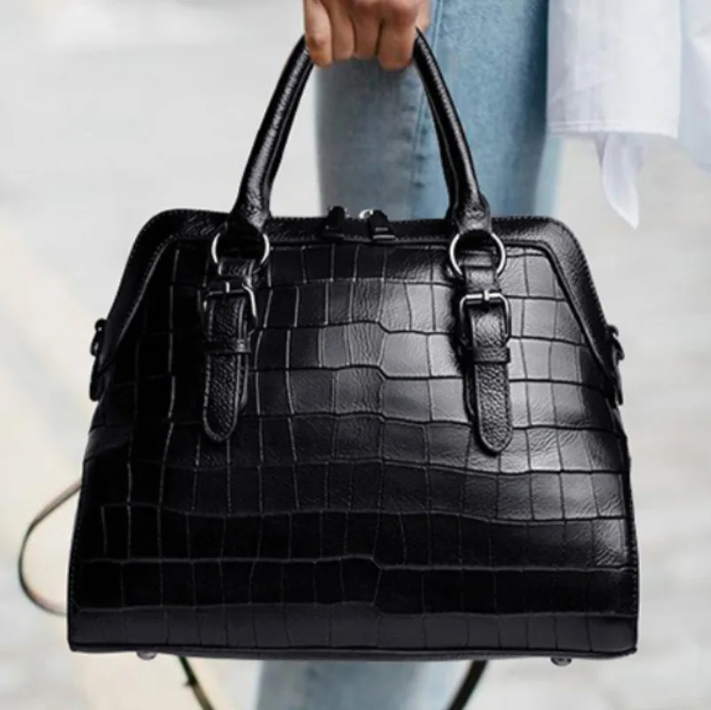 

Leather Women's Bag 2026 Single Shoulder Crossbody Handbag Fashionable Shell Bag Crocodile-patterned Cowhide Large Bag