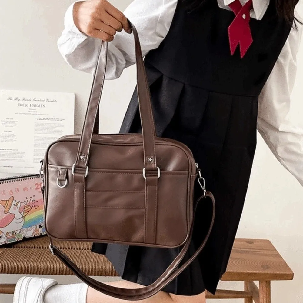 المحمولة بو الجلود JK موحدة حقيبة الكورية نمط بلون Preppy نمط حقيبة كتف التنقل الرجعية حقيبة يد مدرسية التسوق