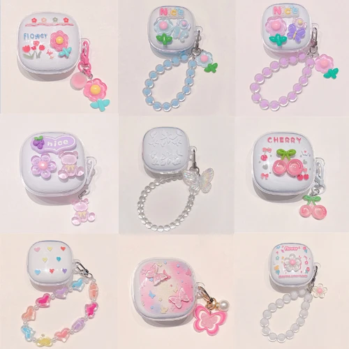 Funda para Redmi Buds 6 Play, bonita flor/corazón de amor/mariposa/oso/conejo/cereza, funda protectora para auriculares de TPU con llavero