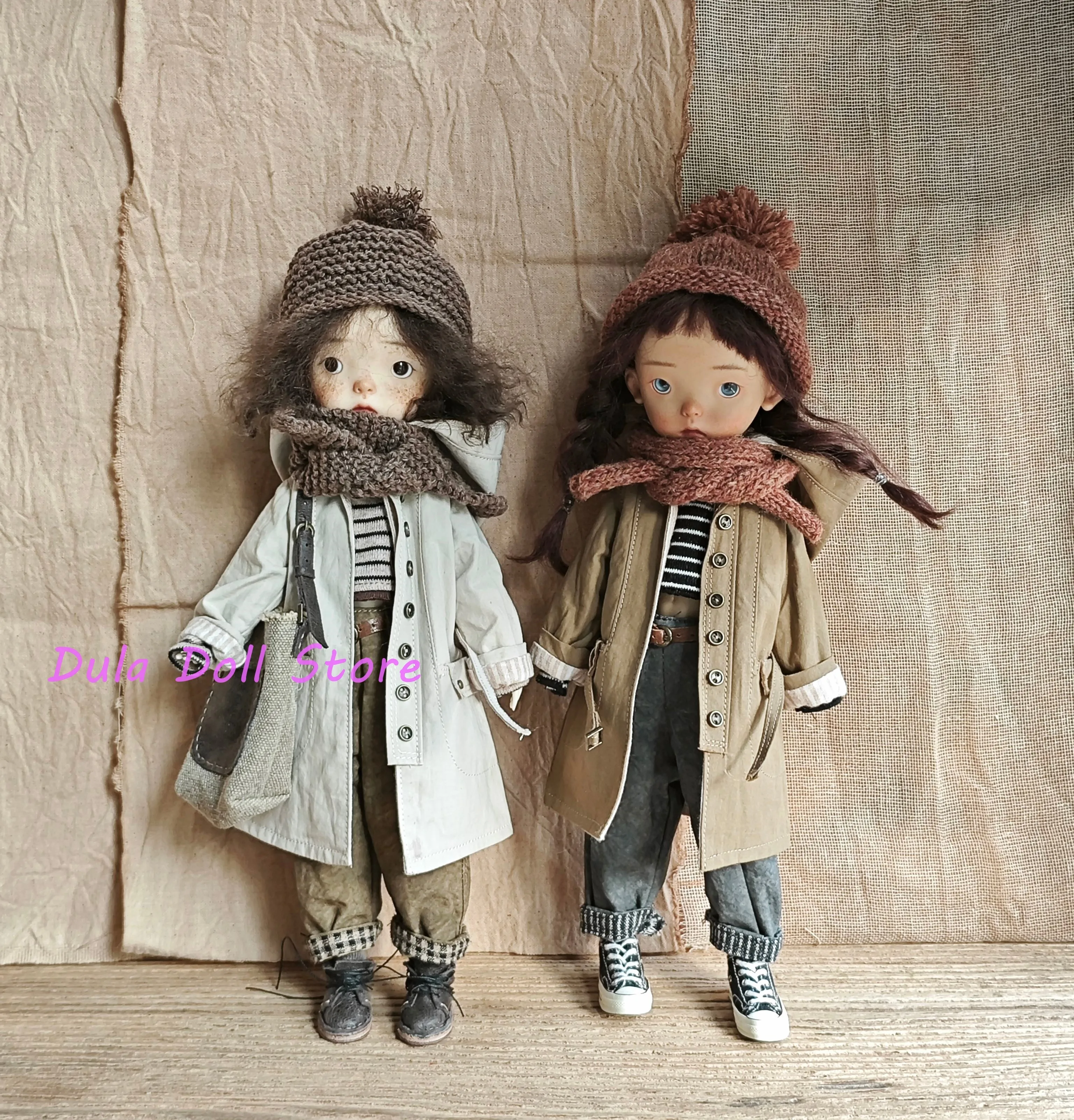 Dula Doll Clothes for Blythe Landazz Landoudou Medium length windbreaker, rolled edge pants Knitted hat scarf ob24 ob22 bid Doll