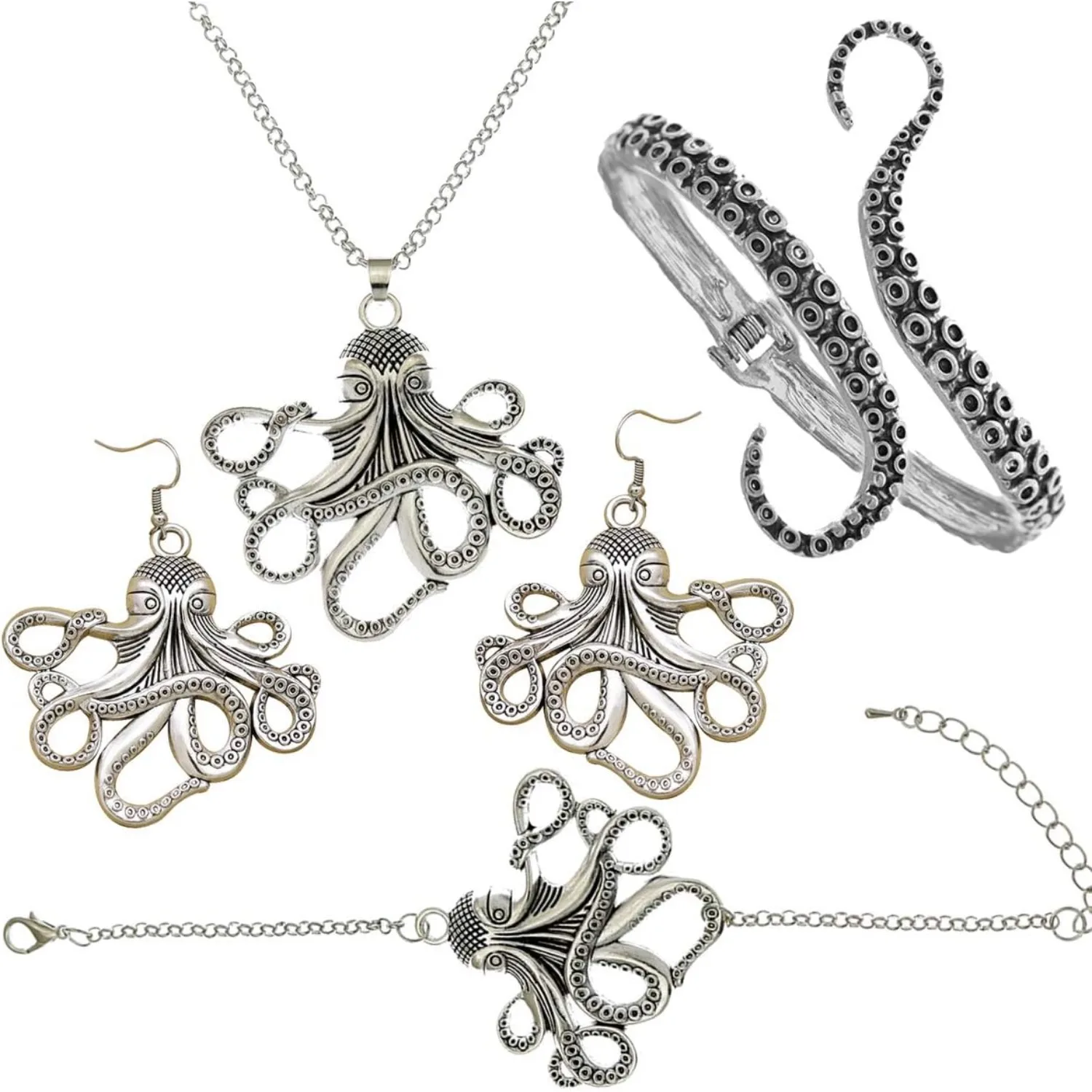 Steampunk Oktopus Schmuck Kreative Legierung Kraken Tentakel Halskette Ohrringe Fußkettchen Armband Armring Gothic Cosplay Accessoires