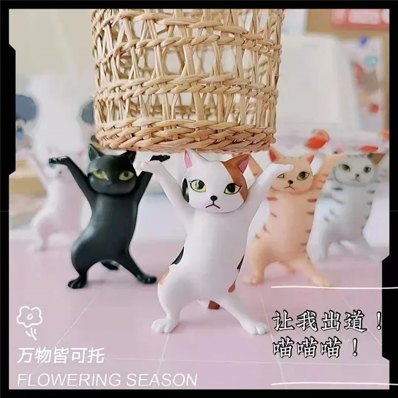 Kawaii Cats Pen Holder Funny Cat Doll Ornaments Plastic Crafts Earphone Support for Room Office Desk Home Decoration Accessories