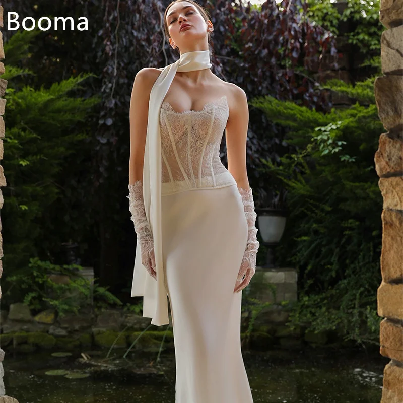 

Booma Mermaid Long Elegant Lace Strapless Sleeveless Wedding Dresses Satin Floor-Length Brides Gown Custom Made 2025