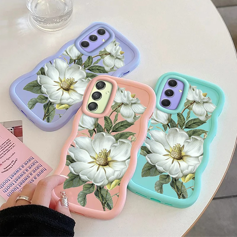 White peony Flower Phone Case For Samsung Galaxy A04 A04S A05 A05S A06 A07 A14 A15 A16 A17 A24 A25 A26 A34 A35 A36 A54 A55 A73