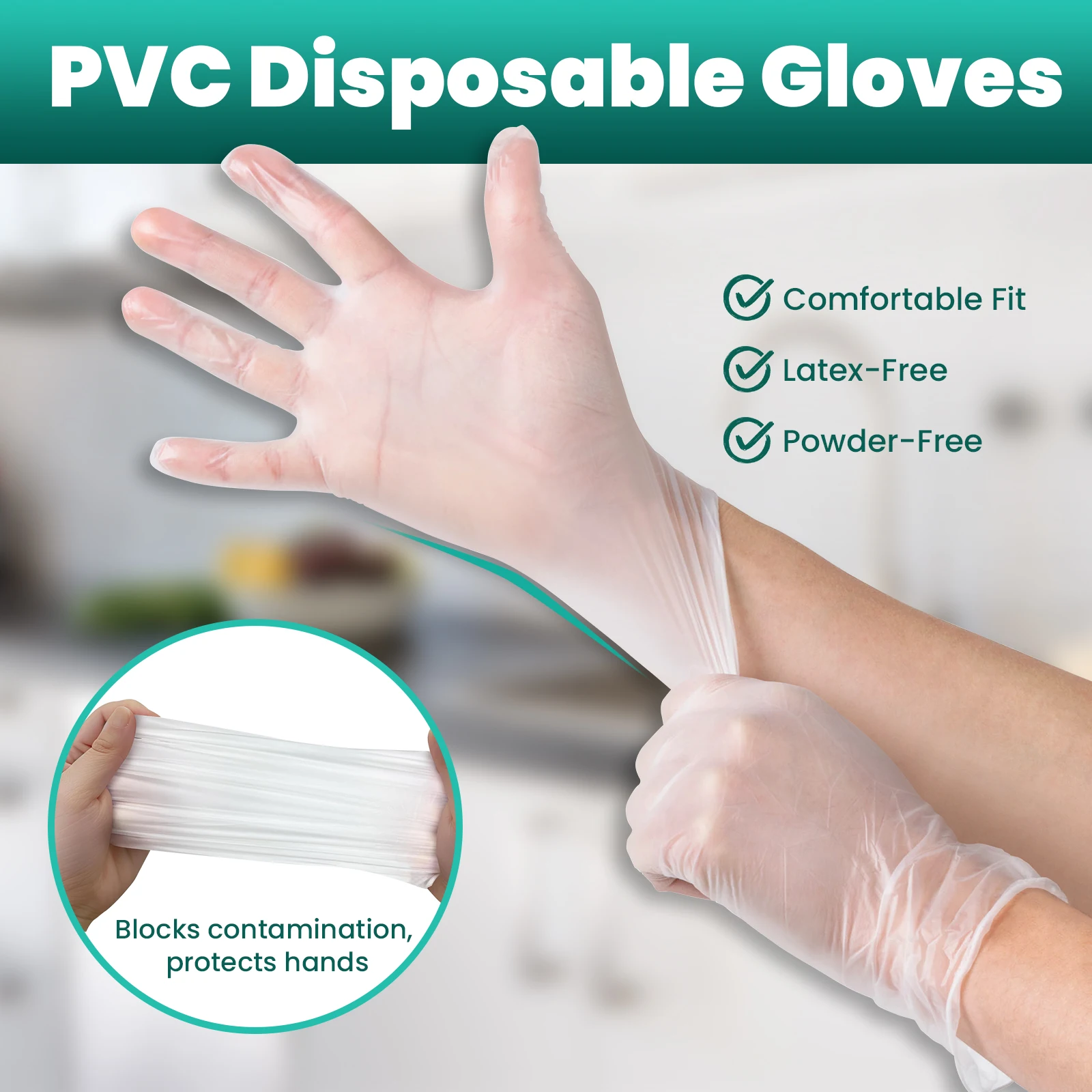 100 Pcs 9-Inch PVC Disposable Gloves, Transparent Non-Slip Protective Gloves for Cleaning, Beauty, Lab, First Aid Kit Supplies