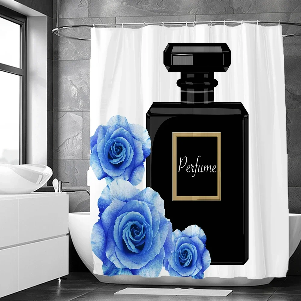 Perfume Bottle Flower Printed Shower Curtain Waterproof Morden Art Flowers Bath Curtains Home Decor Bathroom Curtain With Hook