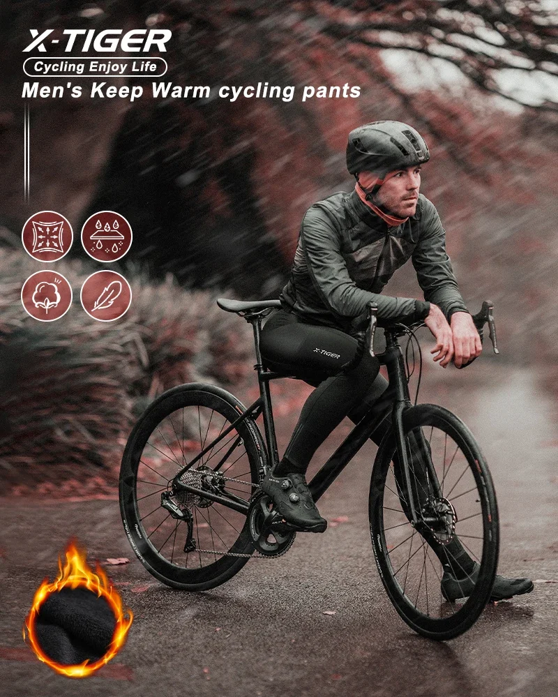 X-TIGER Herren Thermo-Radhose Winter Mountainbike-Hose Fahrrad-Tights mit Beinreißverschlüssen 5D Gel-Polster Thermo-Radhose – Detail 1