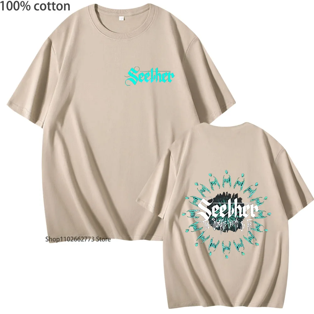 تي شيرت The Surface يبدو بعيدًا تي شيرت Seether Rock Band Printe تي شيرت 100% قطن صيفي للرجال والنساء تي شيرت 2025 ملابس للرجال والنساء