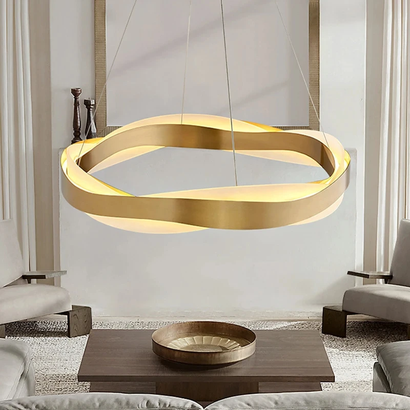 Gold Black Luxury Circle Chandeliers Home Decoration Pendant Light for Living Room Restaurant Hall Acrylic Ceiling Pendant Lamps