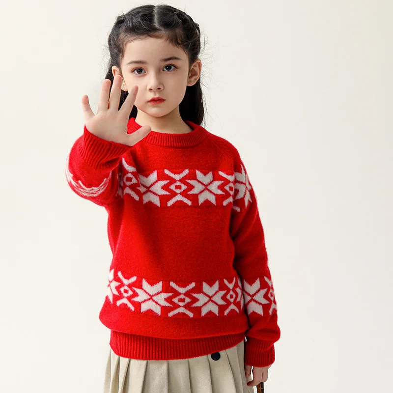 Fashion  O-Neck 100%  Merino Wool  Sweater  Autumn And Winter  Pullover Long Sleeve Knitwear Basic  Children's Clothing Tops view 5