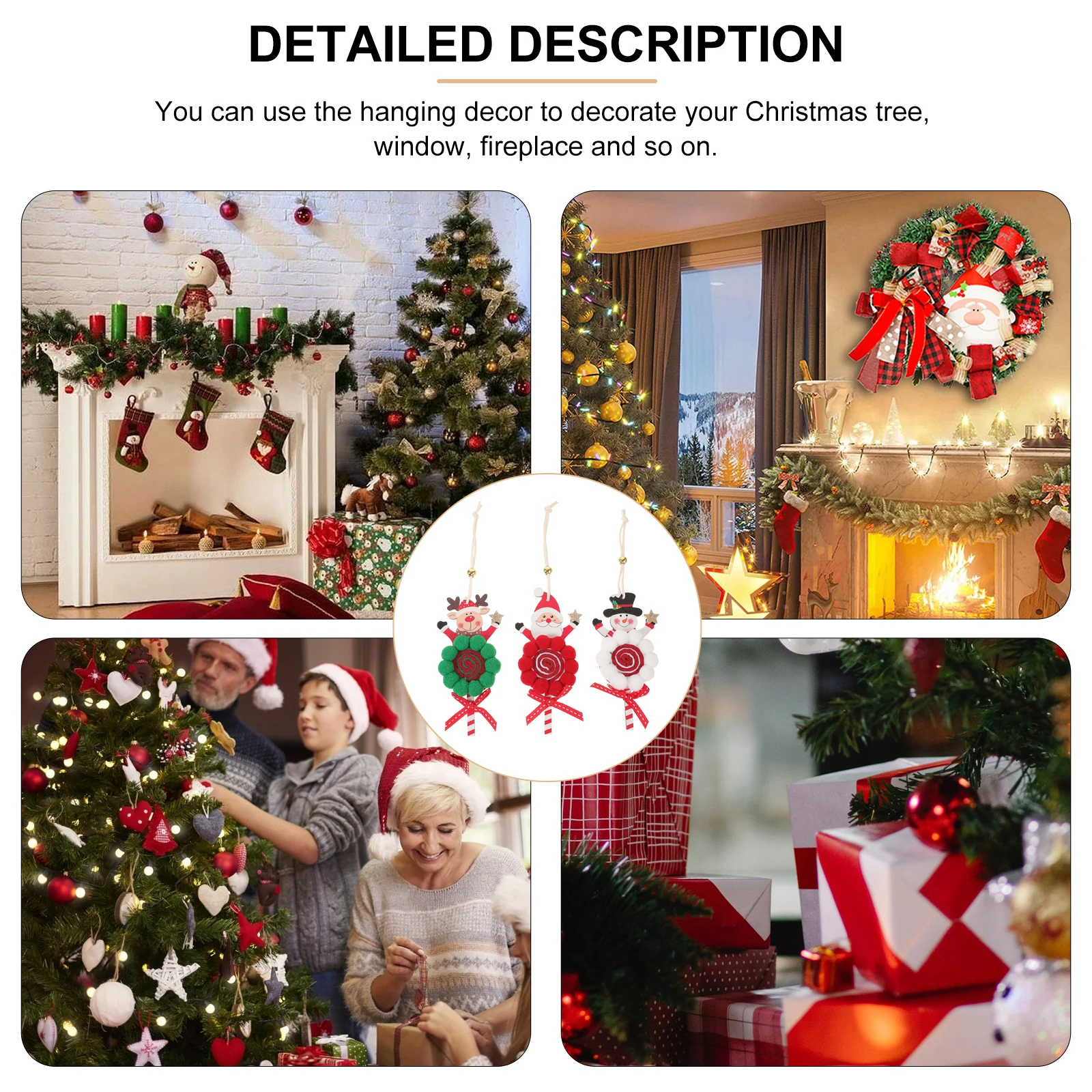 

3 Pcs Candy Christmas Ornament Festive Decorations Lollipop Holiday Ornaments Tree Wreath Elder