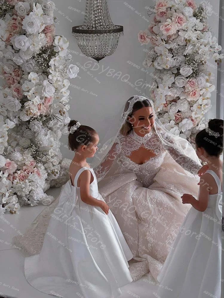 Vestido de niña de flores de color marfil con correa de lazo, Mini vestido de novia para novia, vestido de baile para niños, vestido de primera comunión, Vestidos de novia personalizados