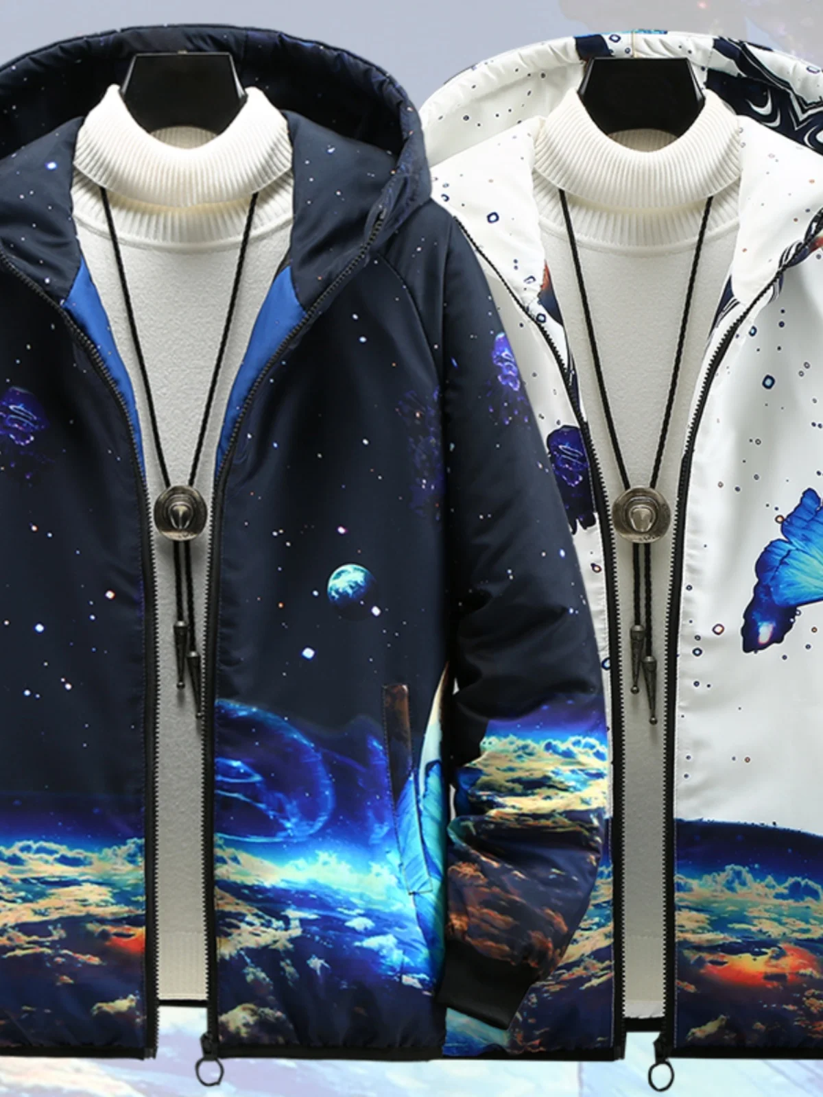 

New Men's Lightweight Cotton Jaet Autumn Winter Polyester Fiber Inner Print Design Faionable Urban Sle Warmth Thin Model