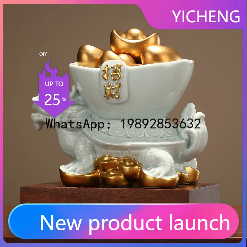 

Hys ceramic treasure basin dragon turtle ornament home tv cabinet office bogu rack decoration entrance living room